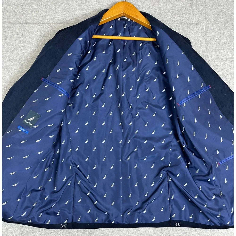 NWT Nautica Blazer 44R Modern Fit Navy Corduroy Elbow Patch Active Stretch